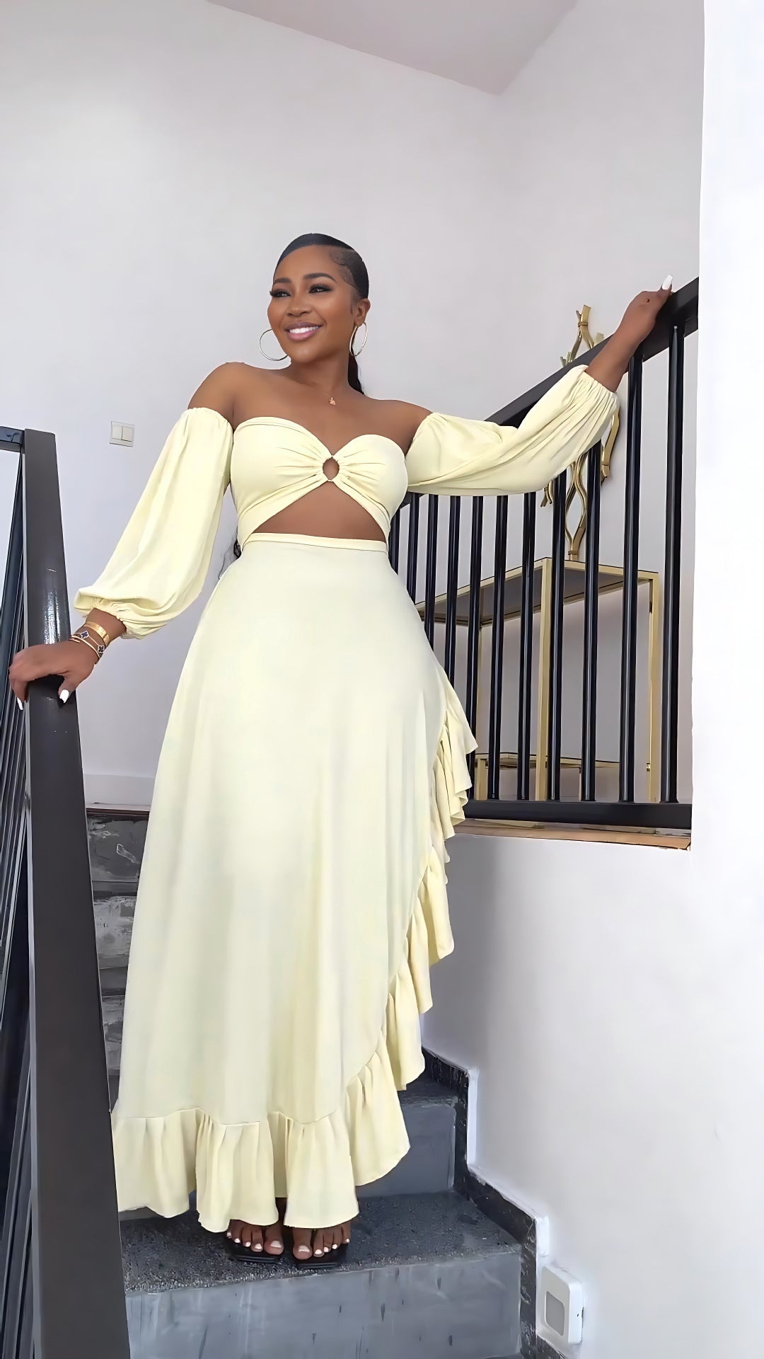 Bandeau Sexy Exposed Cropped Irregular Asymmetric Ruffled Slit Formal Dress Women Dress Bella Mia